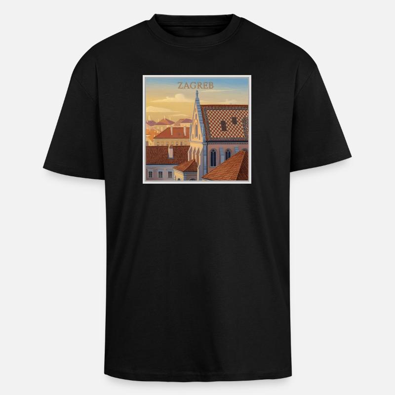 Zagreb Dachlandschaft im Abendlicht - Oversized Heavyweight Unisex T-Shirt - Schwarz