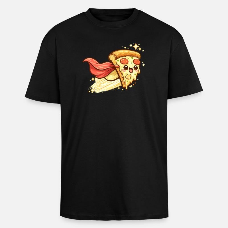 Pizzaheld mit Cape - Oversized Heavyweight Unisex T-Shirt - Schwarz