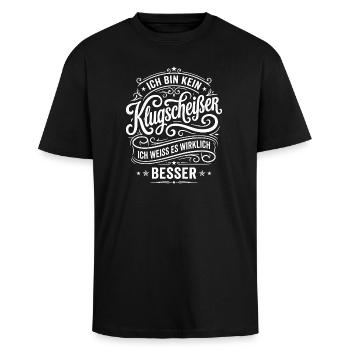 Ich bin kein Klugscheißer Spruch Humor - Oversized Heavyweight Unisex T-Shirt - Schwarz - Vorne - Alina (178cm) & Michal (187cm)