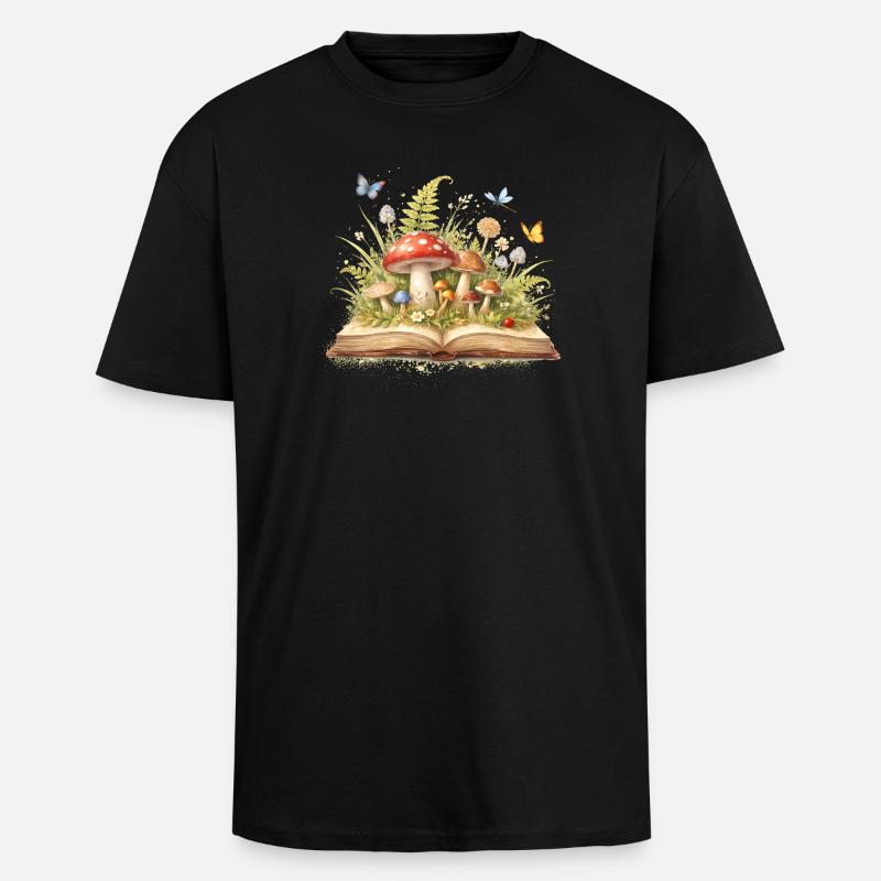 Magic book with forest illustration - Unisex Oversized Heavyweight T-shirt - black