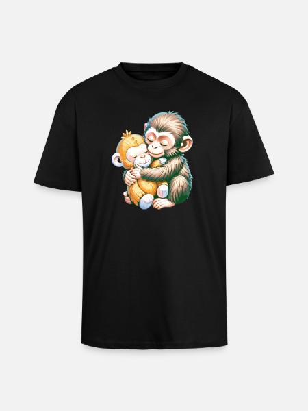 Hugging Monkeys Embrace - Unisex Oversized Heavyweight T-shirt - black