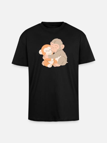 Câlins de singes s’embrassent - T-shirt unisexe oversize épais - noir