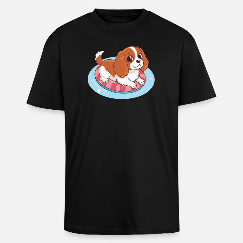 Chiot nageur sur bouée estivale - T-shirt unisexe oversize épais - noir
