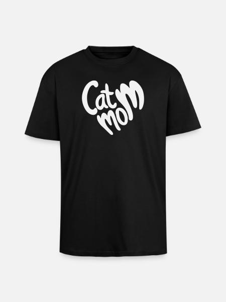 Cat Mom Heart Lettering - Unisex Oversized Heavyweight T-shirt - black