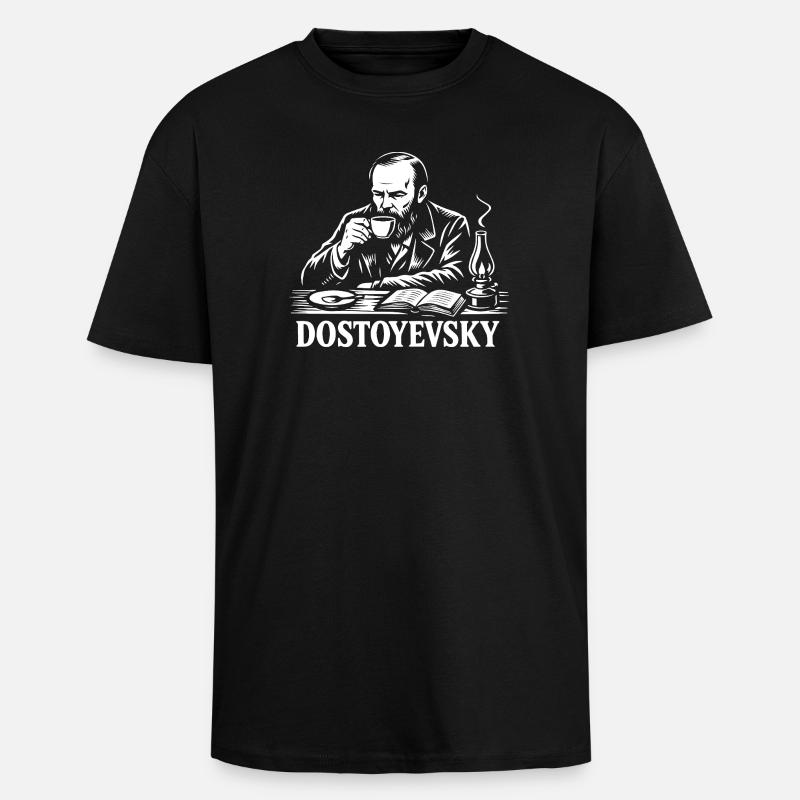 Dostojewski beim Kaffeeporträt - Oversized Heavyweight Unisex T-Shirt - Schwarz