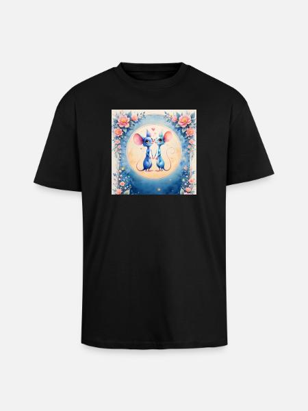 Blue mice in love - Unisex Oversized Heavyweight T-shirt - black