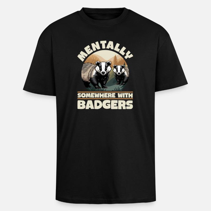 Funny Animal Badger - Oversized Heavyweight Unisex T-Shirt - Schwarz