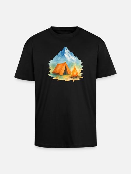 Wasserfarben Lagerfeuer Berg - Oversized Heavyweight Unisex T-Shirt - Schwarz