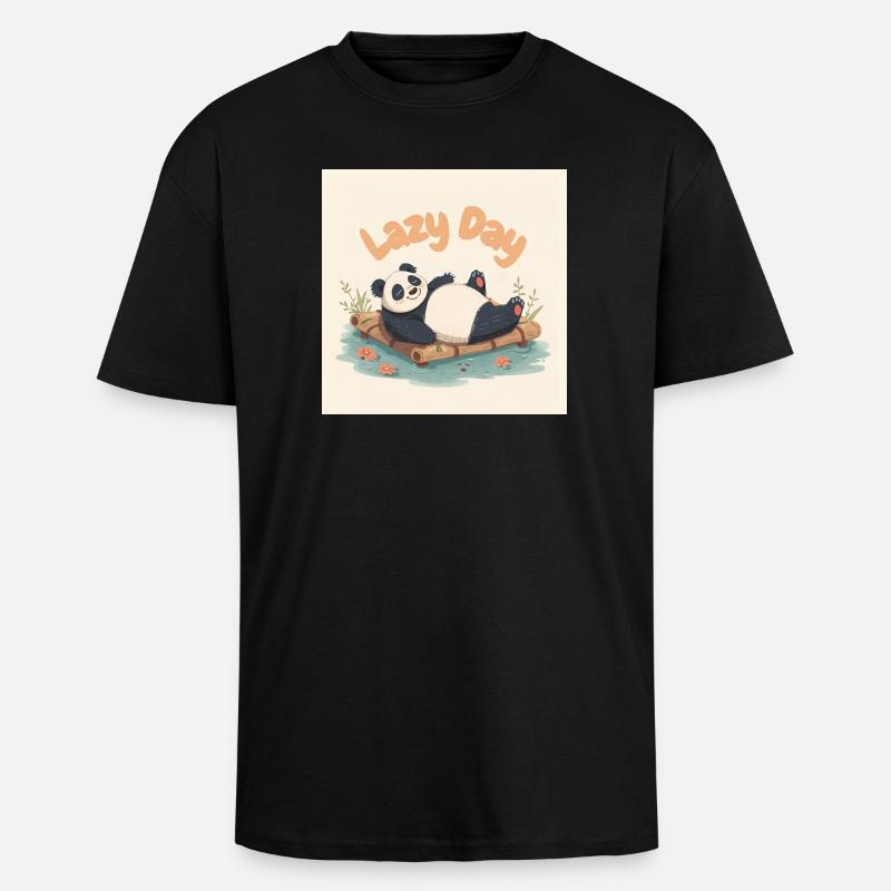 Panda napping on raft - Unisex Oversized Heavyweight T-shirt - black