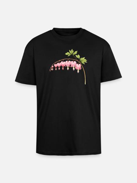 Bleeding Heart Pink Spring Flower - Unisex Oversized Heavyweight T-shirt - black