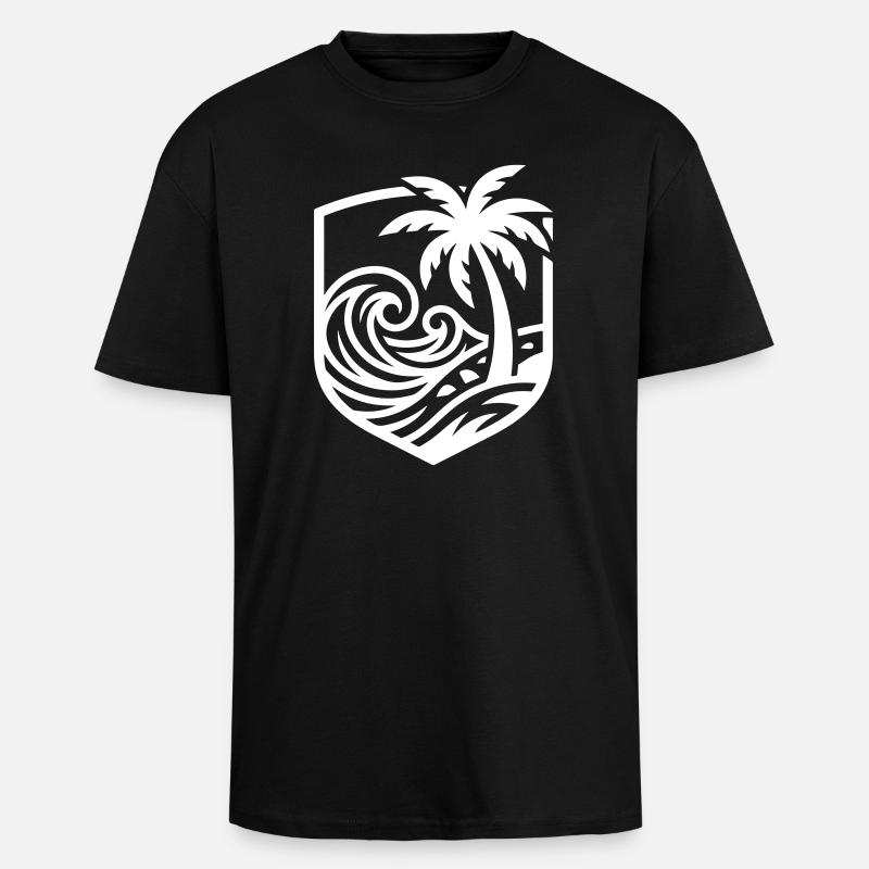 Palmen Strand Ozean - Oversized Heavyweight Unisex T-Shirt - Schwarz