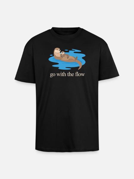 Otter Duo Go With The Flow - Unisex Oversized Heavyweight T-shirt - black