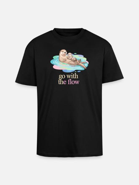 Otter Duo in Pastel Flow - Unisex Oversized Heavyweight T-shirt - black