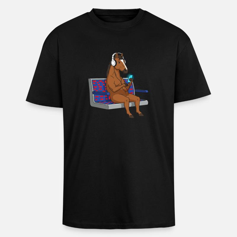 Pony mit Kopfhörern am Smartphone - Oversized Heavyweight Unisex T-Shirt - Schwarz