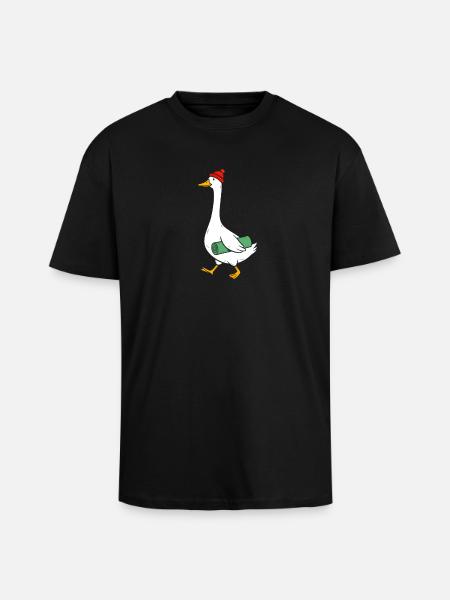 Gans mit Strickmütze und Yogamatte - Oversized Heavyweight Unisex T-Shirt - Schwarz
