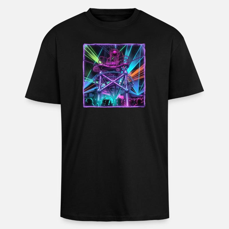 Retro Rave Electro - Oversized Heavyweight Unisex T-Shirt - Schwarz