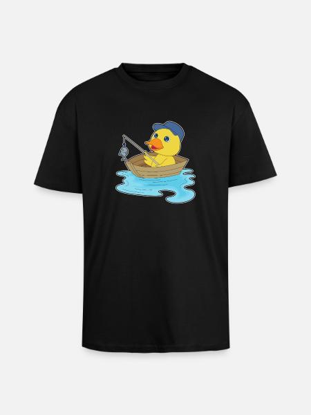 Duck Angler Fish Fishing - Unisex Oversized Heavyweight T-shirt - black