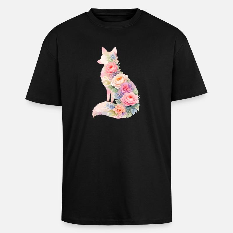 Fox Pastel Floral Silhouette - Unisex Oversized Heavyweight T-shirt - black