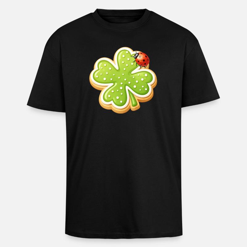Biscuit trèfle avec Ladybug - T-shirt unisexe oversize épais - noir
