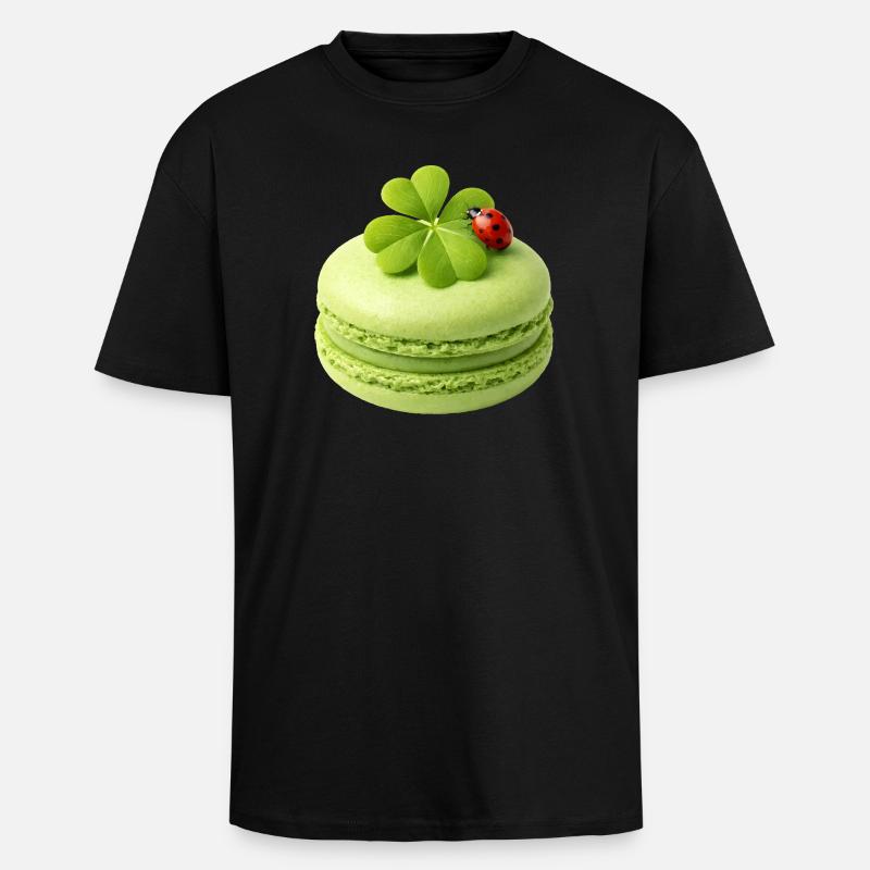 Macaron vert avec trèfle porte-bonheur - T-shirt unisexe oversize épais - noir