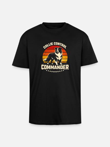 Collie Commando | Border Collie Retro - Unisex Oversized Heavyweight T-shirt - black