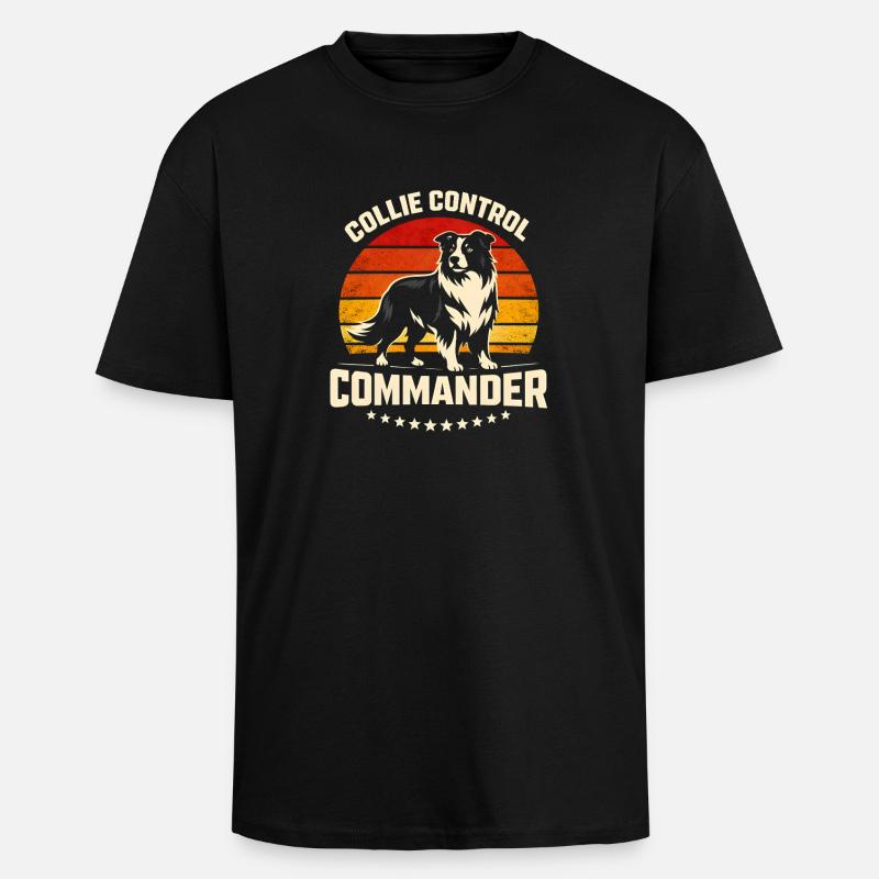 Collie Commando | Border Collie Rétro - T-shirt unisexe oversize épais - noir