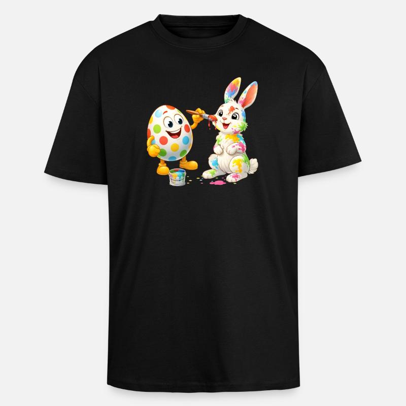 Œuf de Pâques drôle peint Joyeux lapin de Pâques - T-shirt unisexe oversize épais - noir