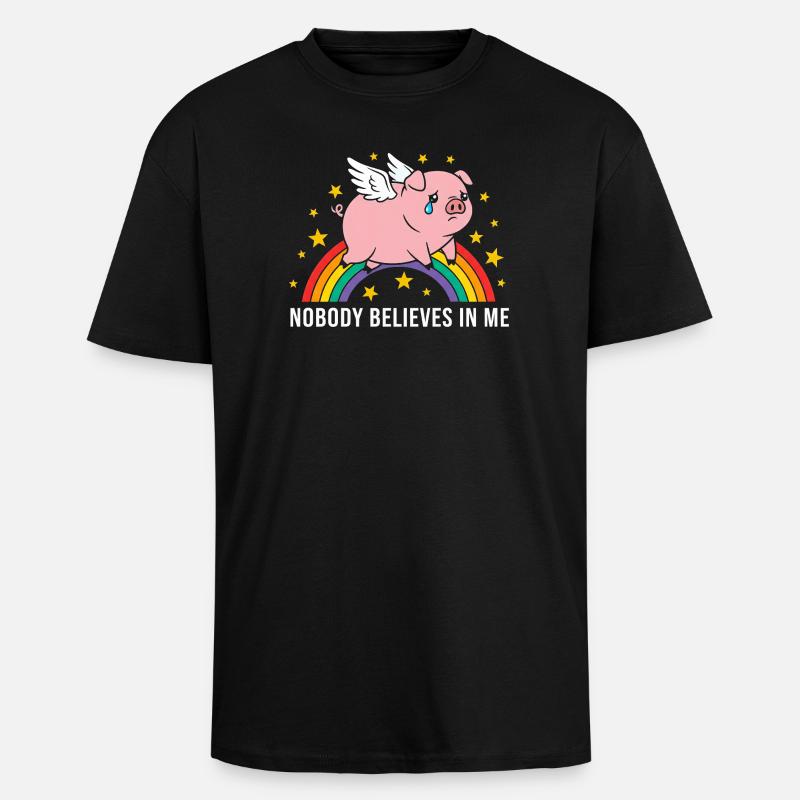 Sad pig on rainbow - Unisex Oversized Heavyweight T-shirt - black