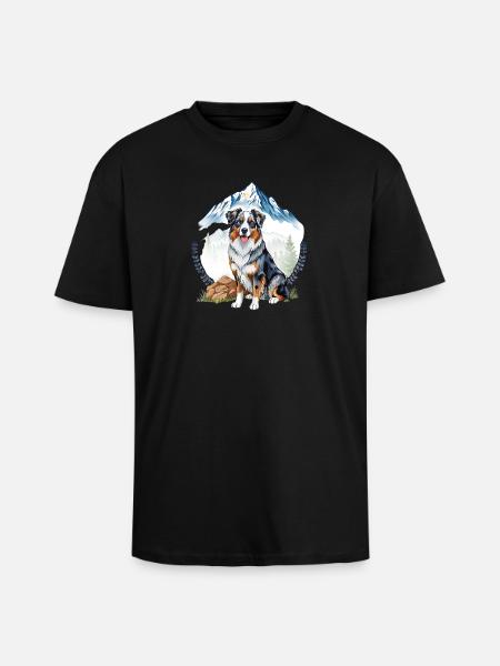 Aussie Dog Landscape Nature Illustration - Unisex Oversized Heavyweight T-shirt - black