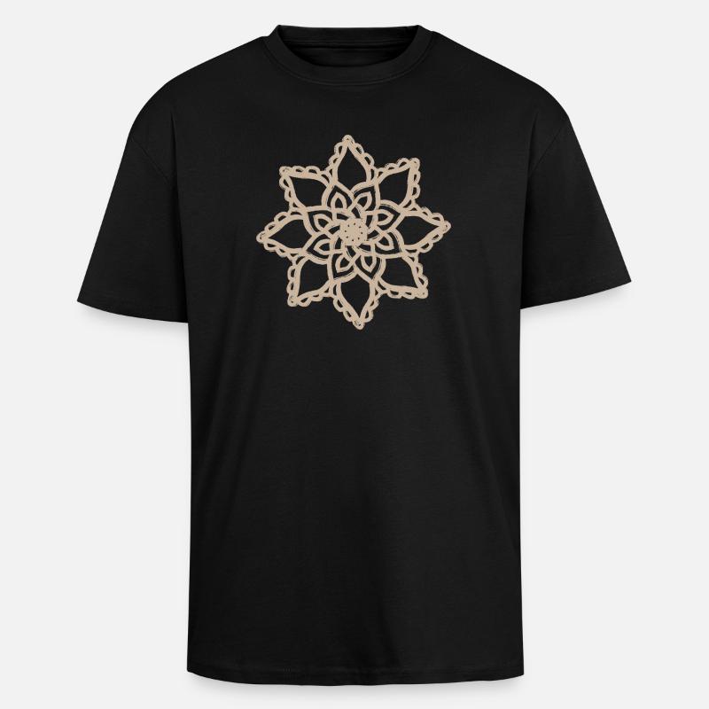 Beige-Mandala-Blumenspitze - Oversized Heavyweight Unisex T-Shirt - Schwarz