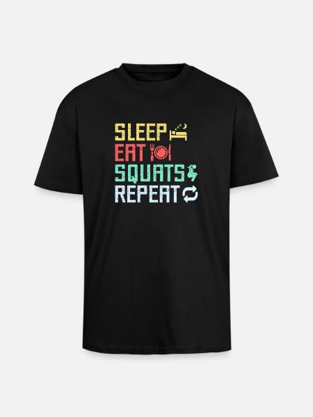 Fitness Fanatics Sleep Eat Squats Repeat - Unisex Oversized Heavyweight T-shirt - black