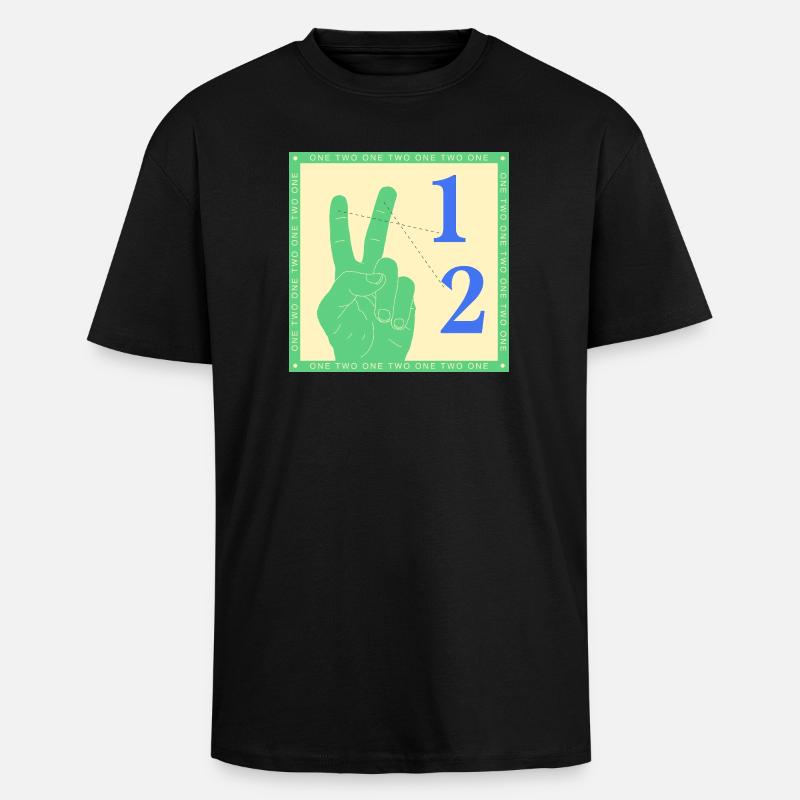 Retro One Two Counting Hand Graphic - Unisex Oversized Heavyweight T-shirt - black