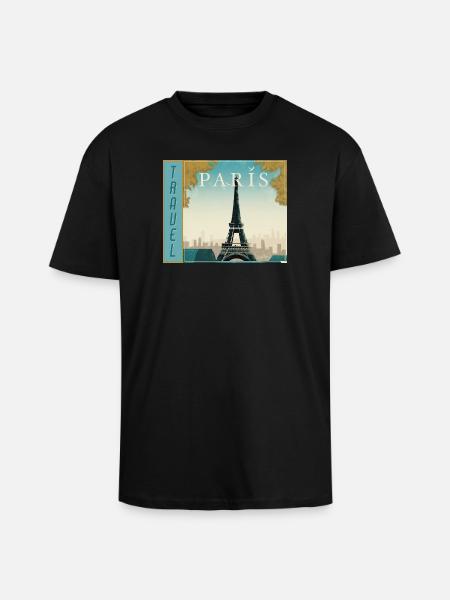 Paris Travel Retro Travel Poster - Unisex Oversized Heavyweight T-shirt - black