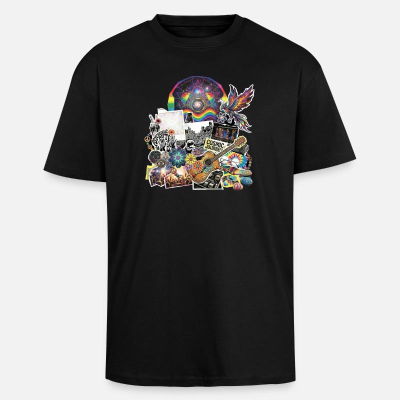 Psychedelic Rock Cosmic Space - Unisex Oversized Heavyweight T-shirt - black