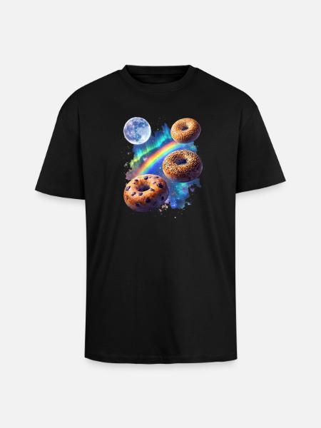 Cosmic donuts over rainbow space - Unisex Oversized Heavyweight T-shirt - black