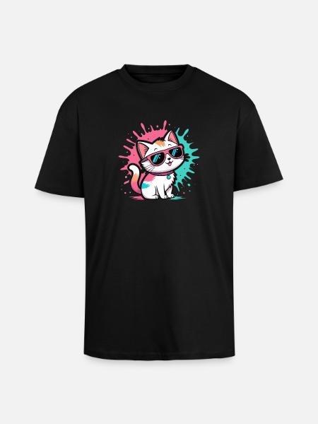 Bunte Katzen-Sonnenbrille - Oversized Heavyweight Unisex T-Shirt - Schwarz