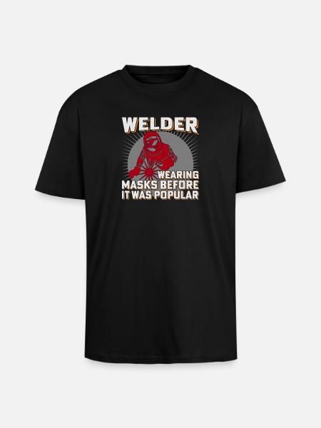 Welder Humor Masks Previously Popular - Unisex Oversized Heavyweight T-shirt - black