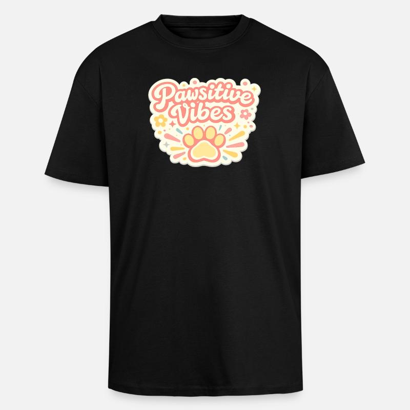 Pawsitive Vibes Pfotenfreude - Oversized Heavyweight Unisex T-Shirt - Schwarz