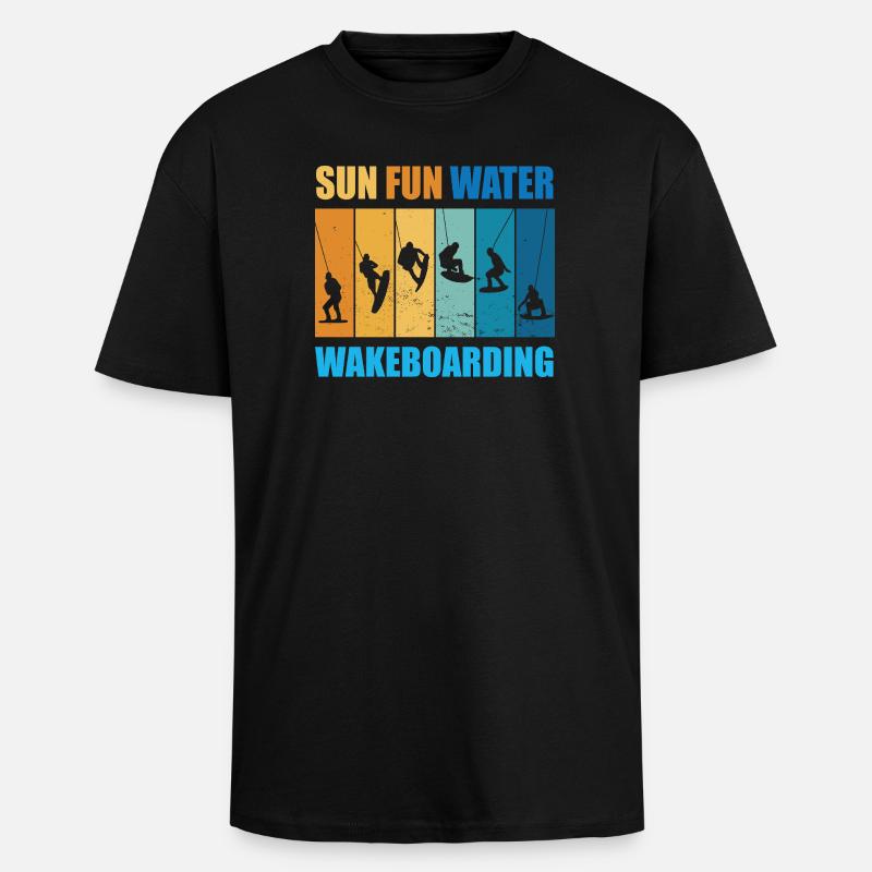 Sonne, Spass, Wasser, Wakeboarden - Oversized Heavyweight Unisex T-Shirt - Schwarz