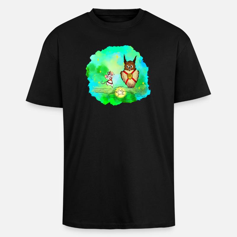 Stern-Sucher Maus und Eule - Oversized Heavyweight Unisex T-Shirt - Schwarz