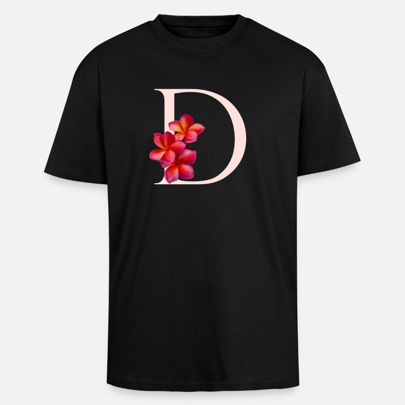 Monogramme D avec Frangipani - T-shirt unisexe oversize épais - noir