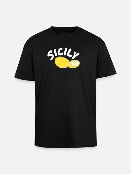 Sicily Lemons Illustration - Sicily - Unisex Oversized Heavyweight T-shirt - black