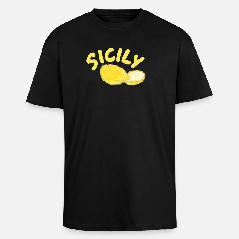 Sicily Zitronen Illustration - Sicily - Oversized Heavyweight Unisex T-Shirt - Schwarz