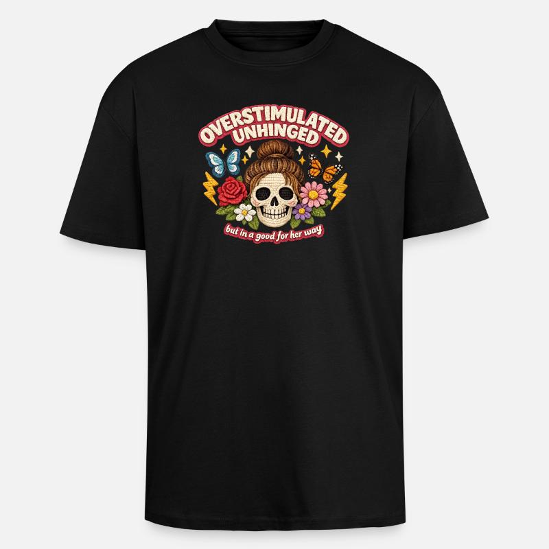 Überstimulierter Schädel mit Blumen Patch - Oversized Heavyweight Unisex T-Shirt - Schwarz