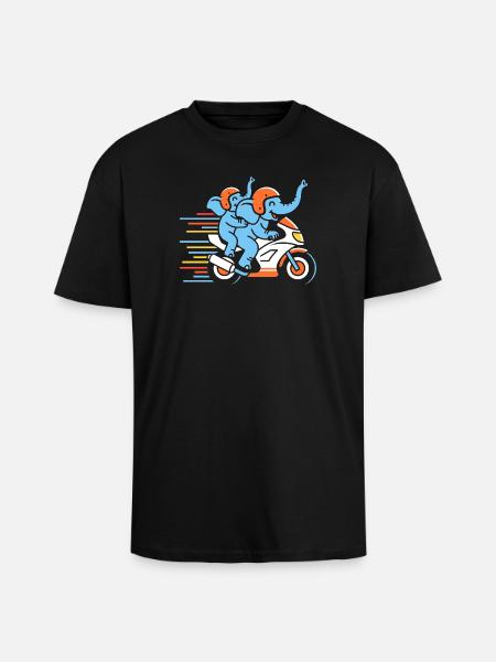 Elephant racing duo on motorcycle - Unisex Oversized Heavyweight T-shirt - black