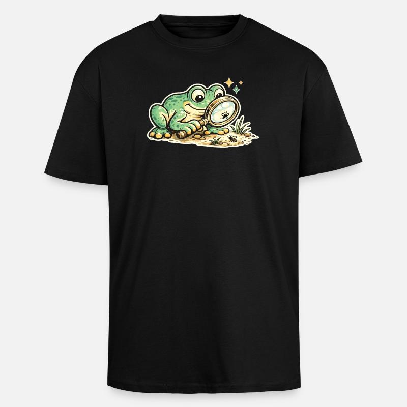 Frosch mit Lupe auf Spurensuche - Oversized Heavyweight Unisex T-Shirt - Schwarz
