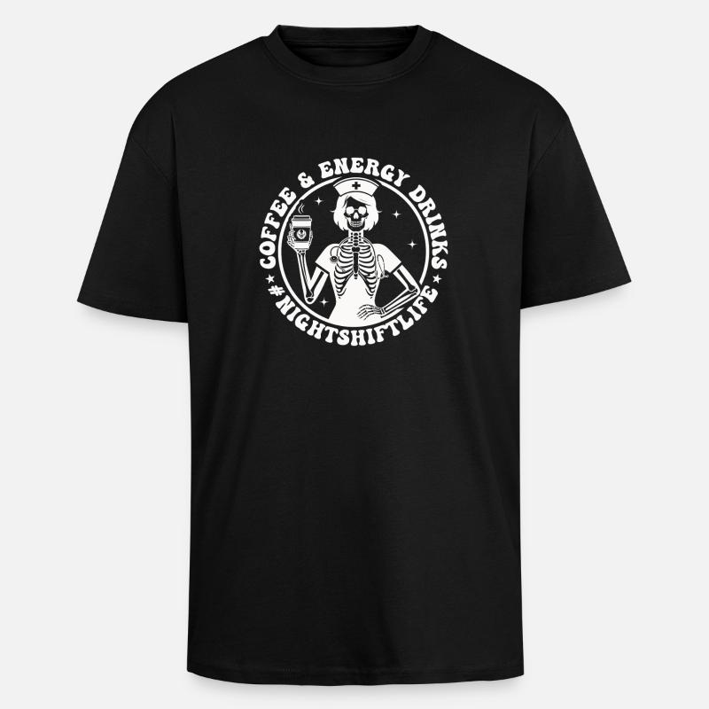 Night Service Coffee Skeleton - Unisex Oversized Heavyweight T-shirt - black