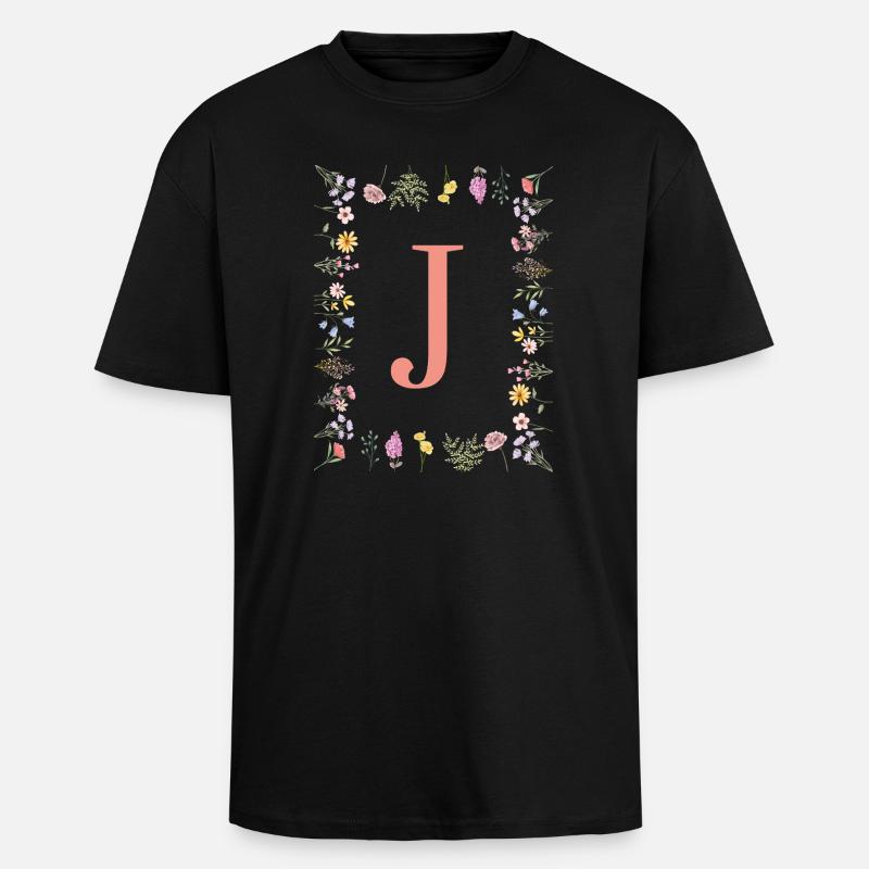 Florale Initialen "J ", Buchstaben Monogramm  - Oversized Heavyweight Unisex T-Shirt - Schwarz