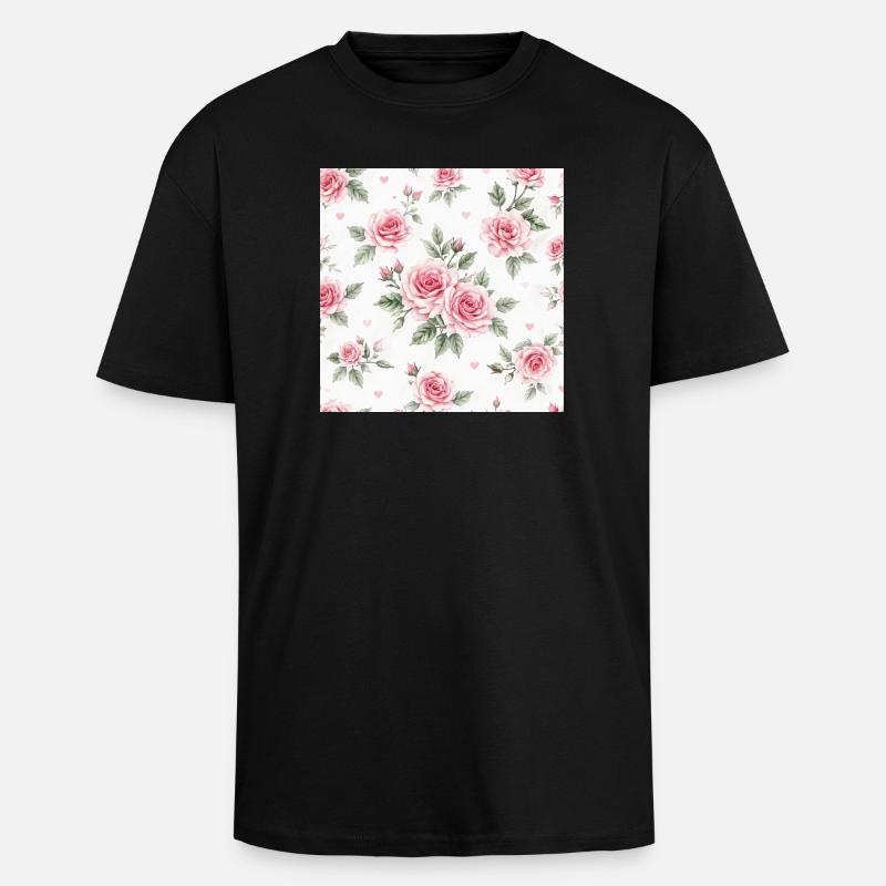 Roses and Hearts pattern - Unisex Oversized Heavyweight T-shirt - black