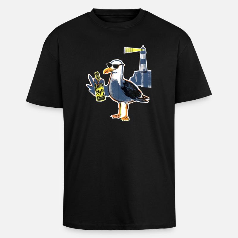 Coole Möwe Leuchtturm Bier - Oversized Heavyweight Unisex T-Shirt - Schwarz